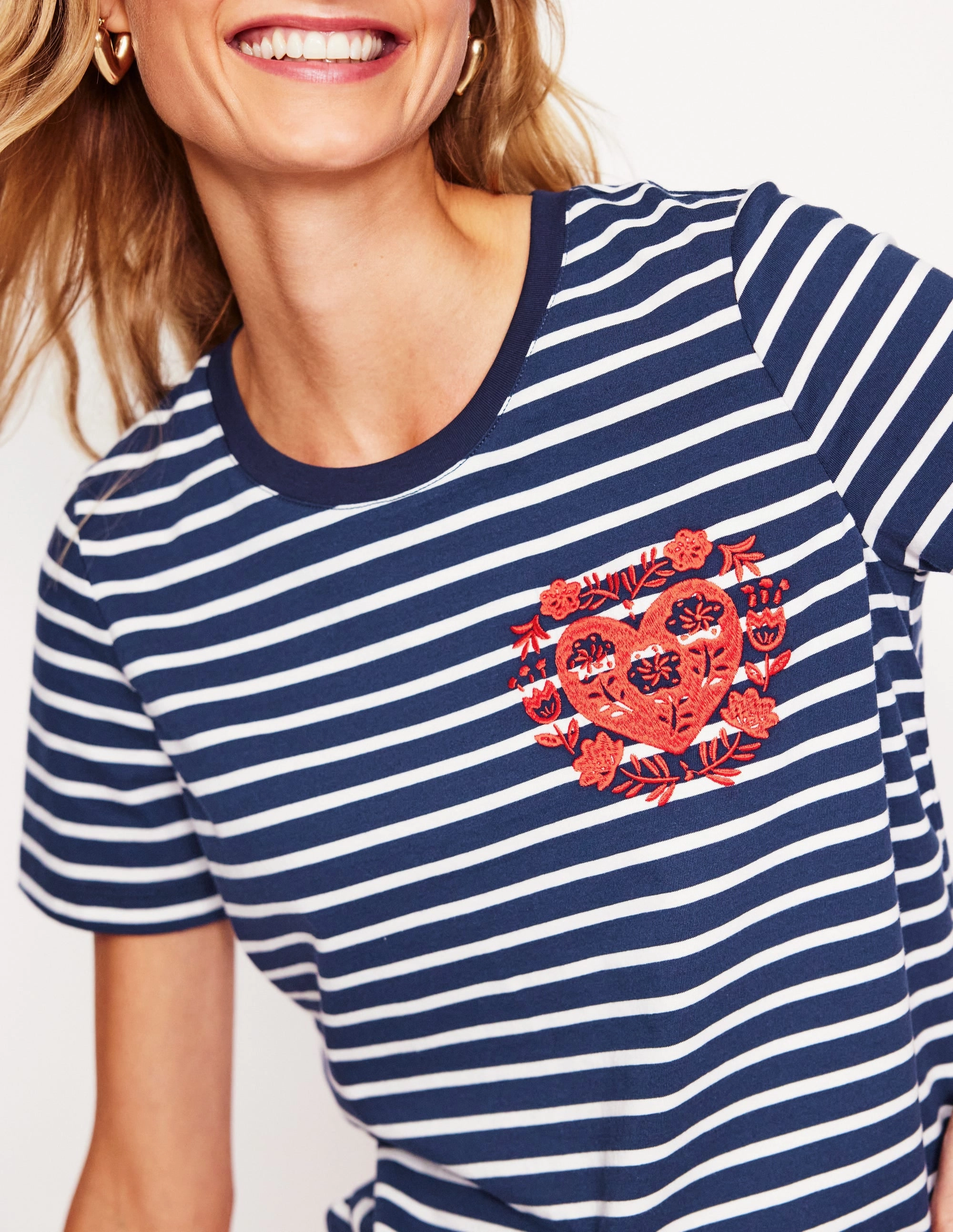 Relaxed Novelty T-Shirt-French Navy, Hearts All Over Print Technique Odor Neutralizing Technology