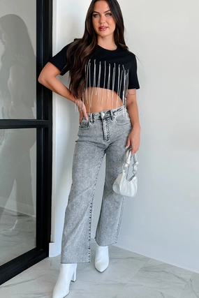 Ripstop Fabric Technology All Day Comfort Tannis High Rise Wide Leg Sneak Peek Jeans (Light Acid)