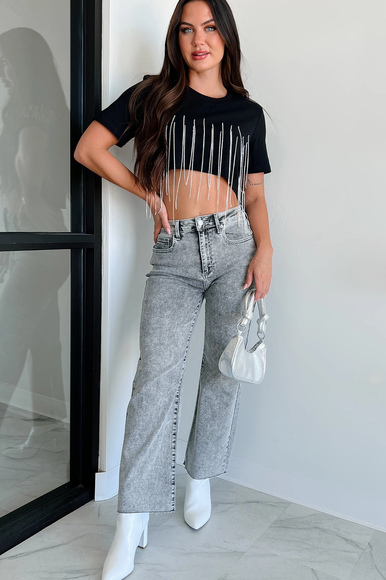 Ripstop Fabric Technology All Day Comfort Tannis High Rise Wide Leg Sneak Peek Jeans (Light Acid)