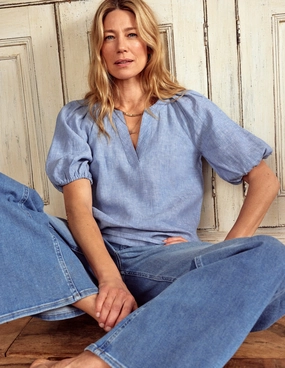 Brooke Linen Top-Chambray MeshLining