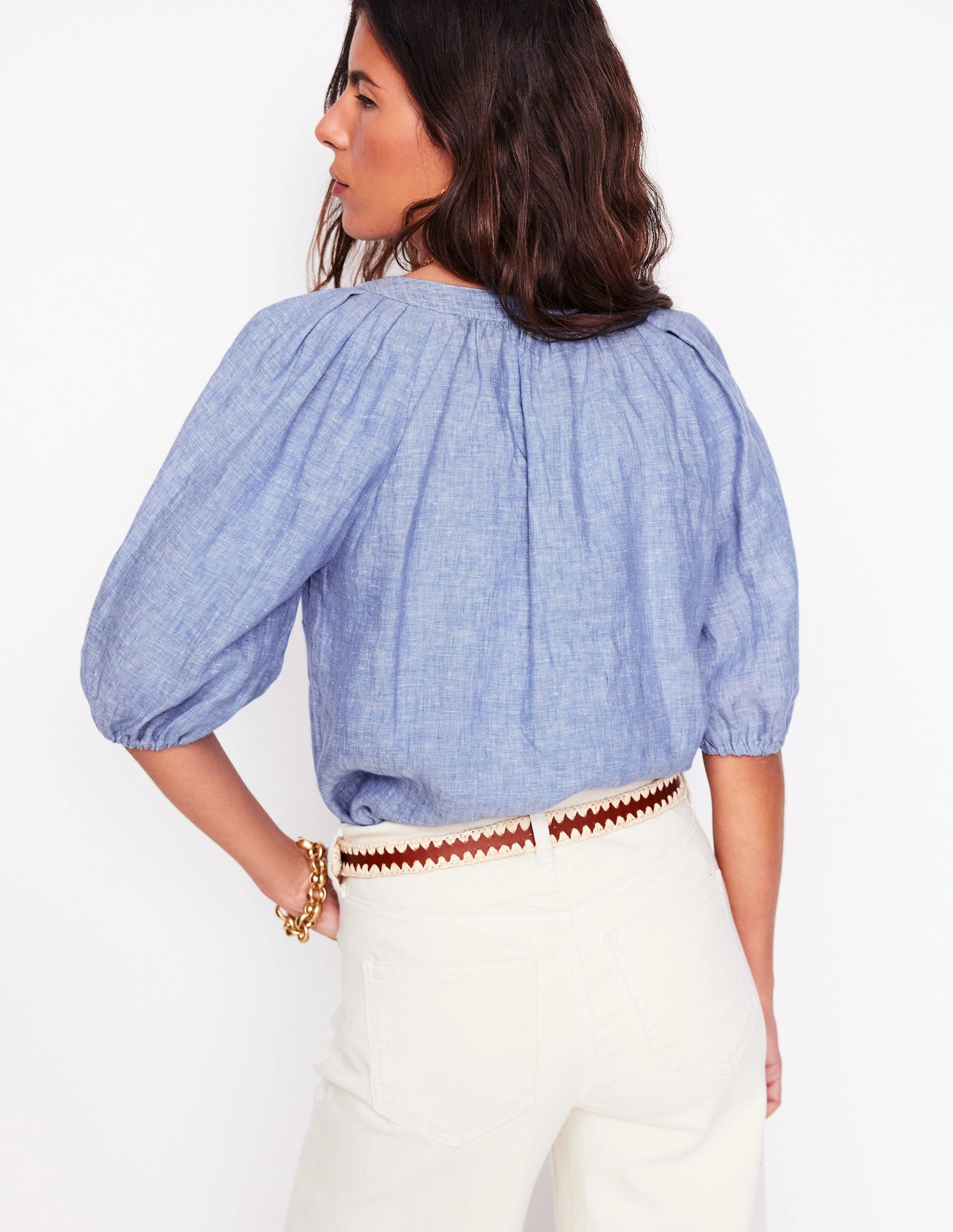 Brooke Linen Top-Chambray AdjustableCuffs Colorfast Dye Method