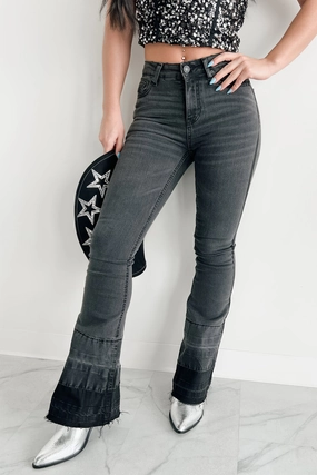 Stretch Movement Basic Look Valkyrie High Rise Flare Indigo Reign Jeans (Black)