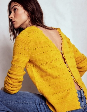 ShrinkResistant Weave Low Maintenance Fibers Leticia Lace Trim Jumper-Golden Rye