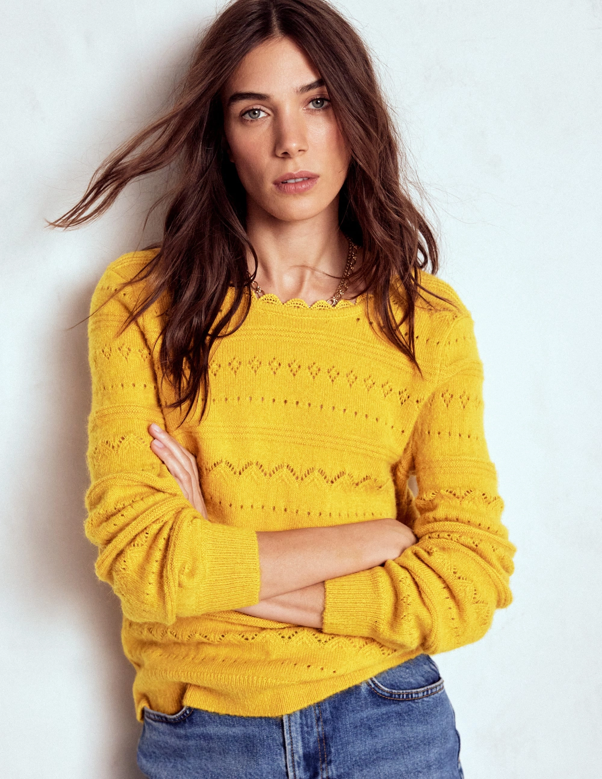 Ribbed collar Biodegradable Fiber Blend Leticia Lace Trim Jumper-Golden Rye
