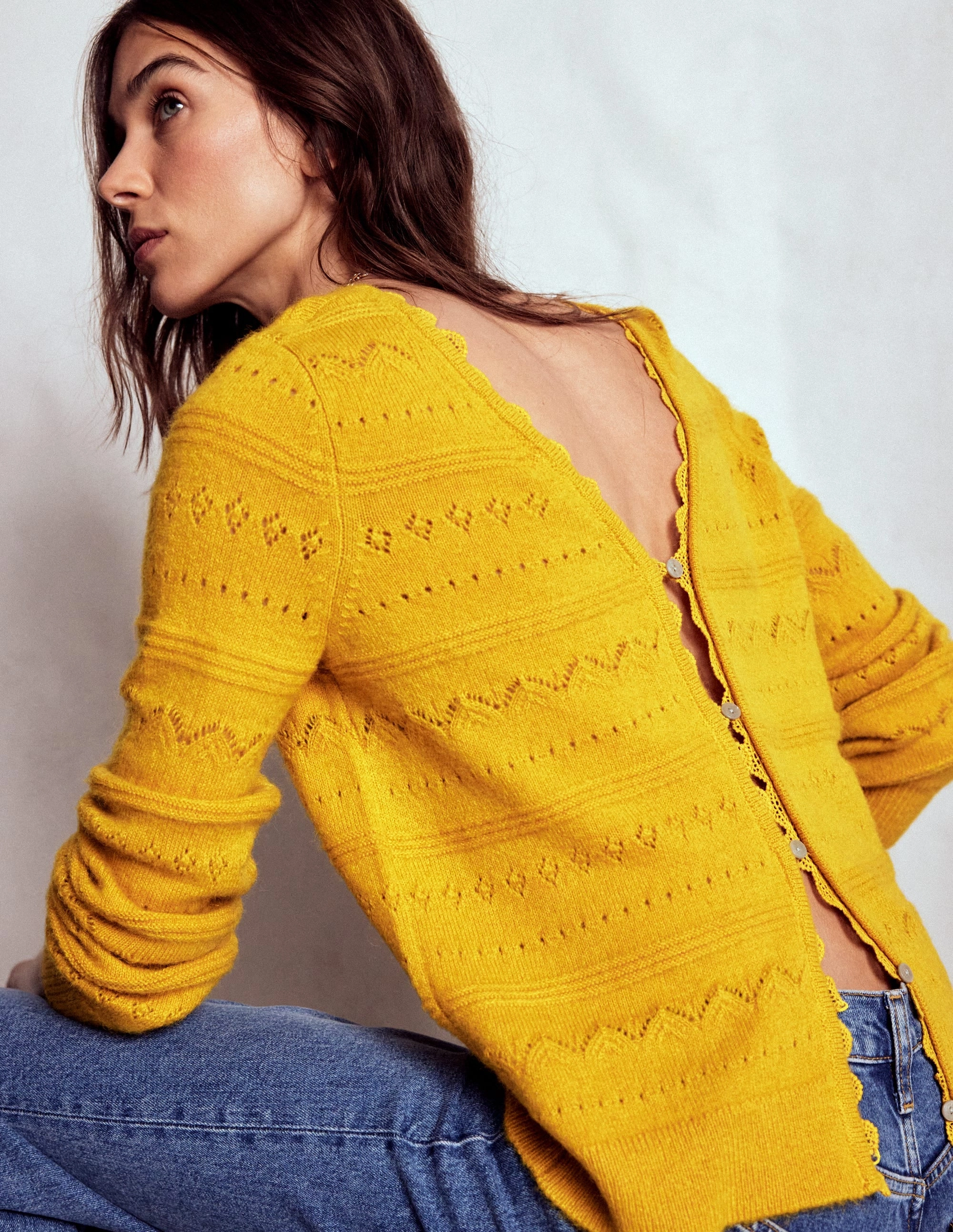 ShrinkResistant Weave Low Maintenance Fibers Leticia Lace Trim Jumper-Golden Rye
