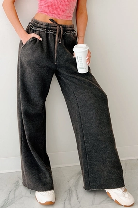 Relaxing Away Wide Leg Sweatpants (Ash Black) TactileWeave