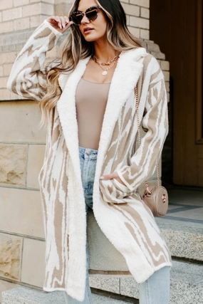 Deep In My Thoughts Sherpa Lined Cardigan (Cream/Tan) Unlined Design Smooth Seam Transition