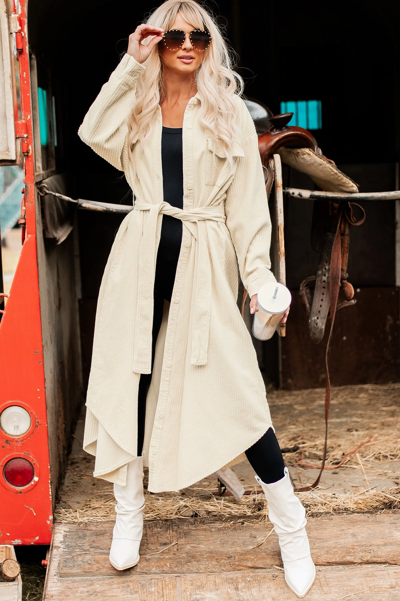 Autumn In The City Corduroy Duster (Cream) QuickDrying Wrinkle Resistant Texture