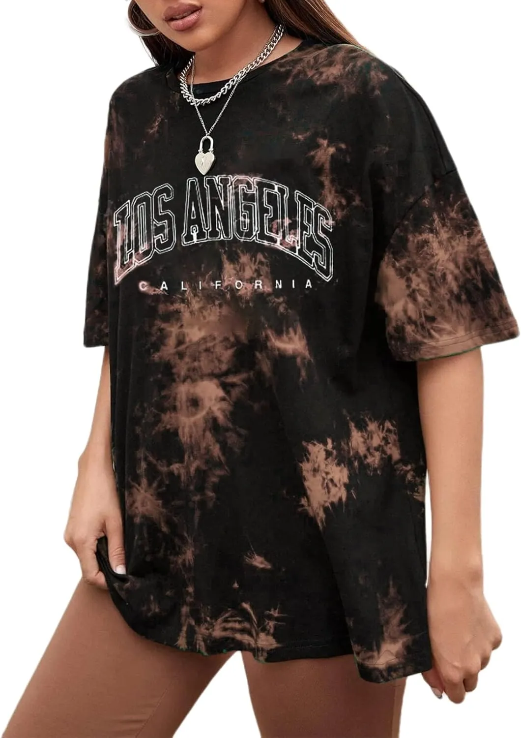 Remidoo Women's Casual Crewneck Short Sleeve Sun and Moon Print Tie Dye Oversized Graphic Top T-Shirt