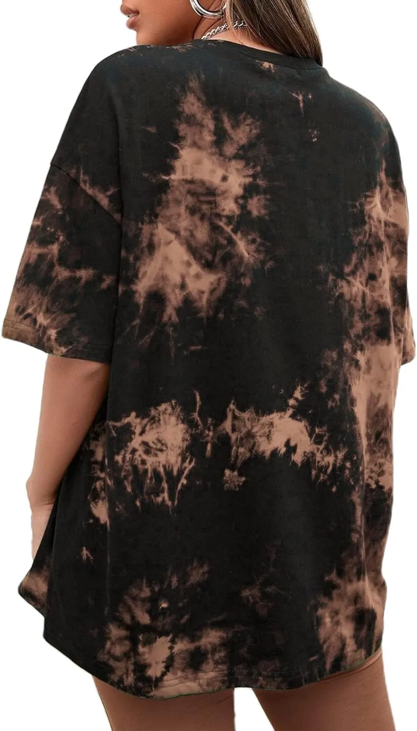 Remidoo Women's Casual Crewneck Short Sleeve Sun and Moon Print Tie Dye Oversized Graphic Top T-Shirt