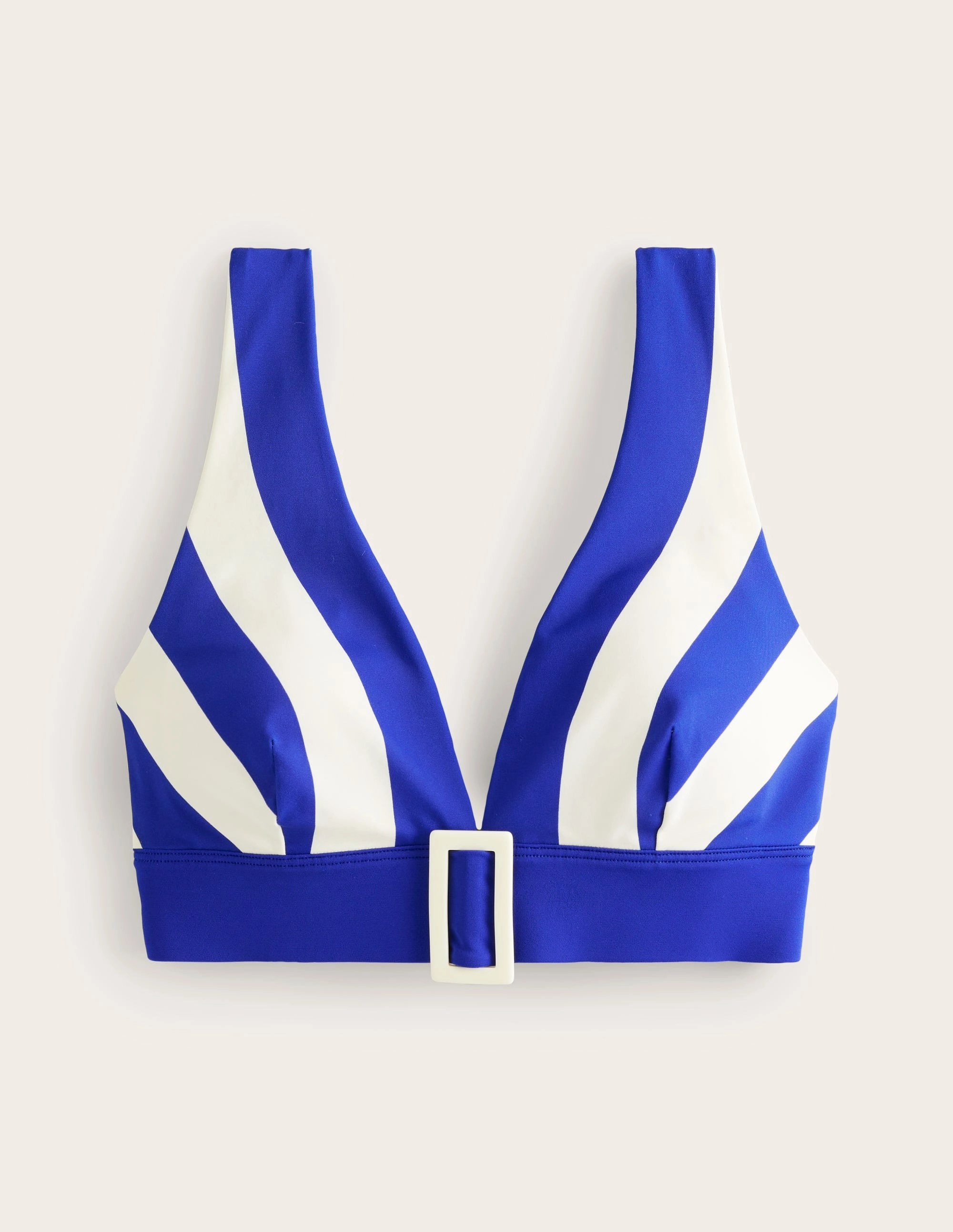 Resin Buckle Bikini Top-Blue/ Ivory Stripe Pool Days Adjustable Straps