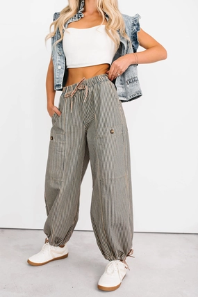 SleevelessOption Restless Heart Striped Wide Leg Drawstring Pants (Latte)