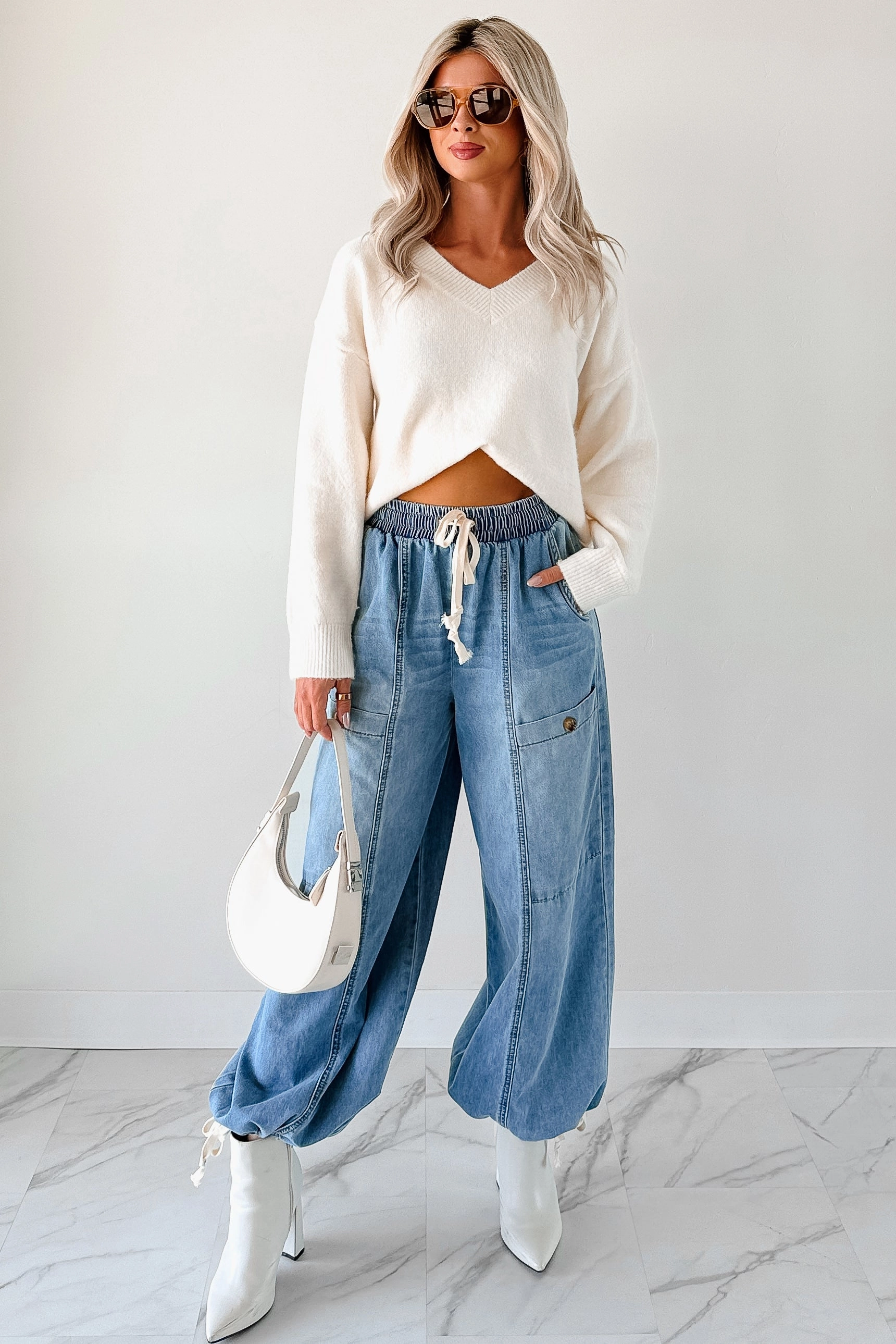 Restless Soul Denim Wide Leg Drawstring Pants (Light) TaglessLabel