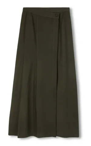 Beige Green Wool Side Pleated Skirt W-22532 Quick Dry Technology Flow Look