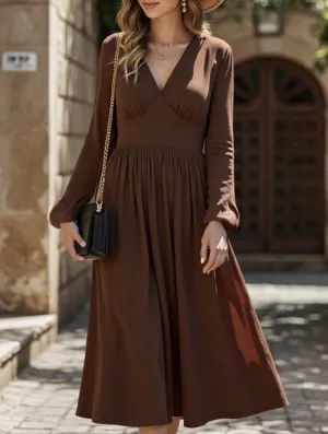 Chill Friendly Retro waist deep V neck dress
