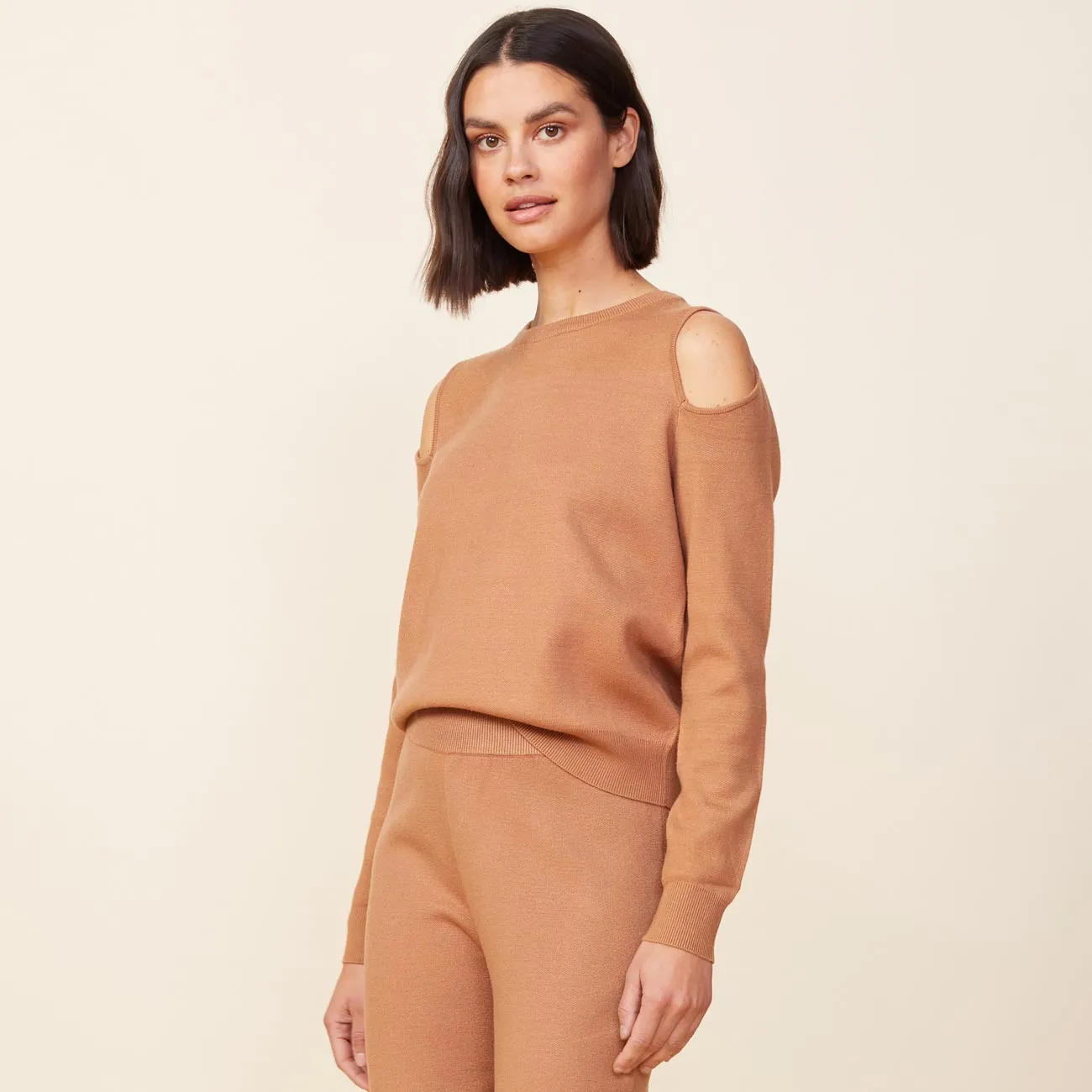 Flexible Ribbing Supersoft Sweater Knit Cut Out Sweatshirt
