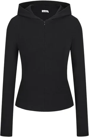 Rib Zip up Hoodie, Womens Zip Up Hoodie Cropped Sweatshirts Fleece Jackets Fitted Sweatshirt Jacket Women