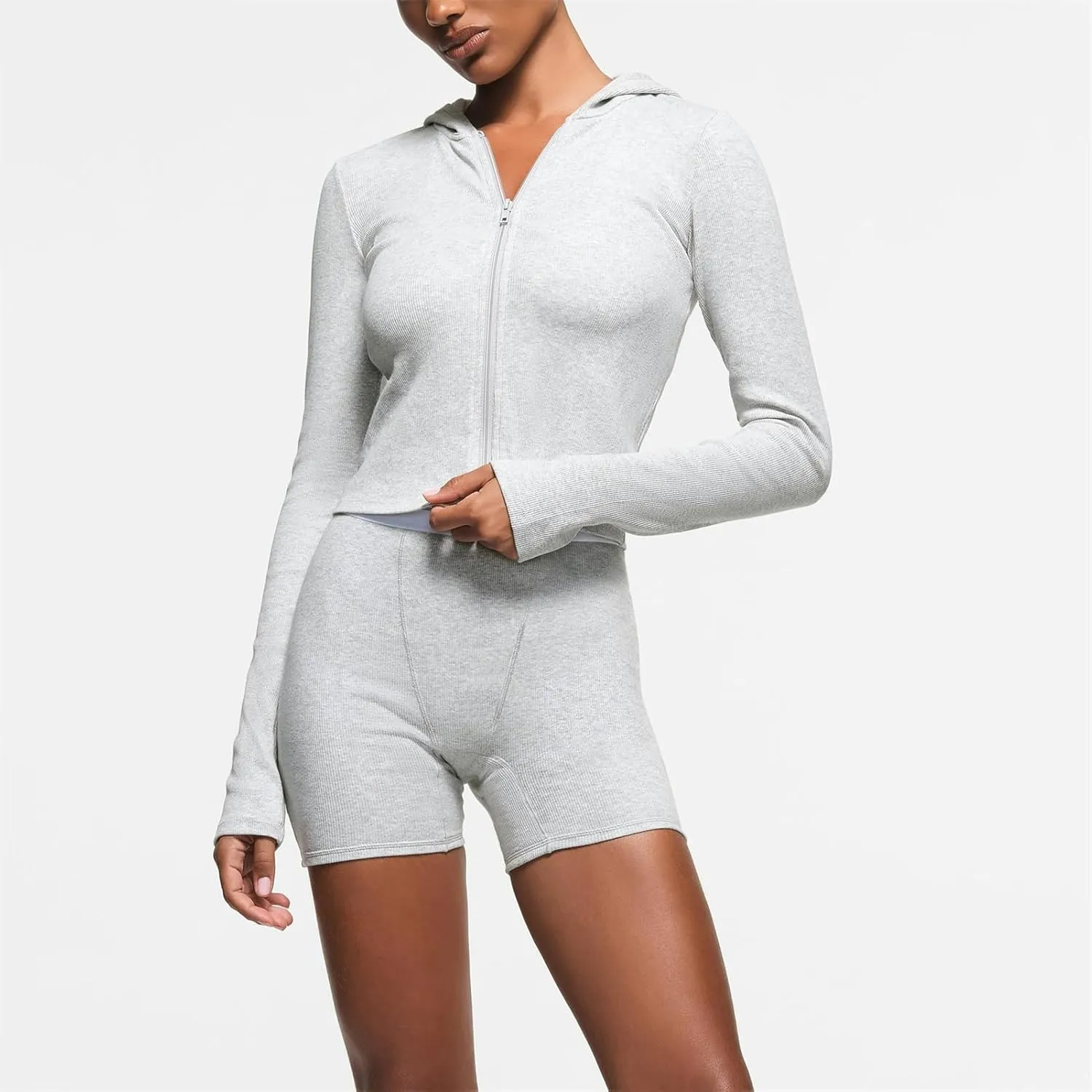 Rib Zip up Hoodie, Womens Zip Up Hoodie Cropped Sweatshirts Fleece Jackets Fitted Sweatshirt Jacket Women