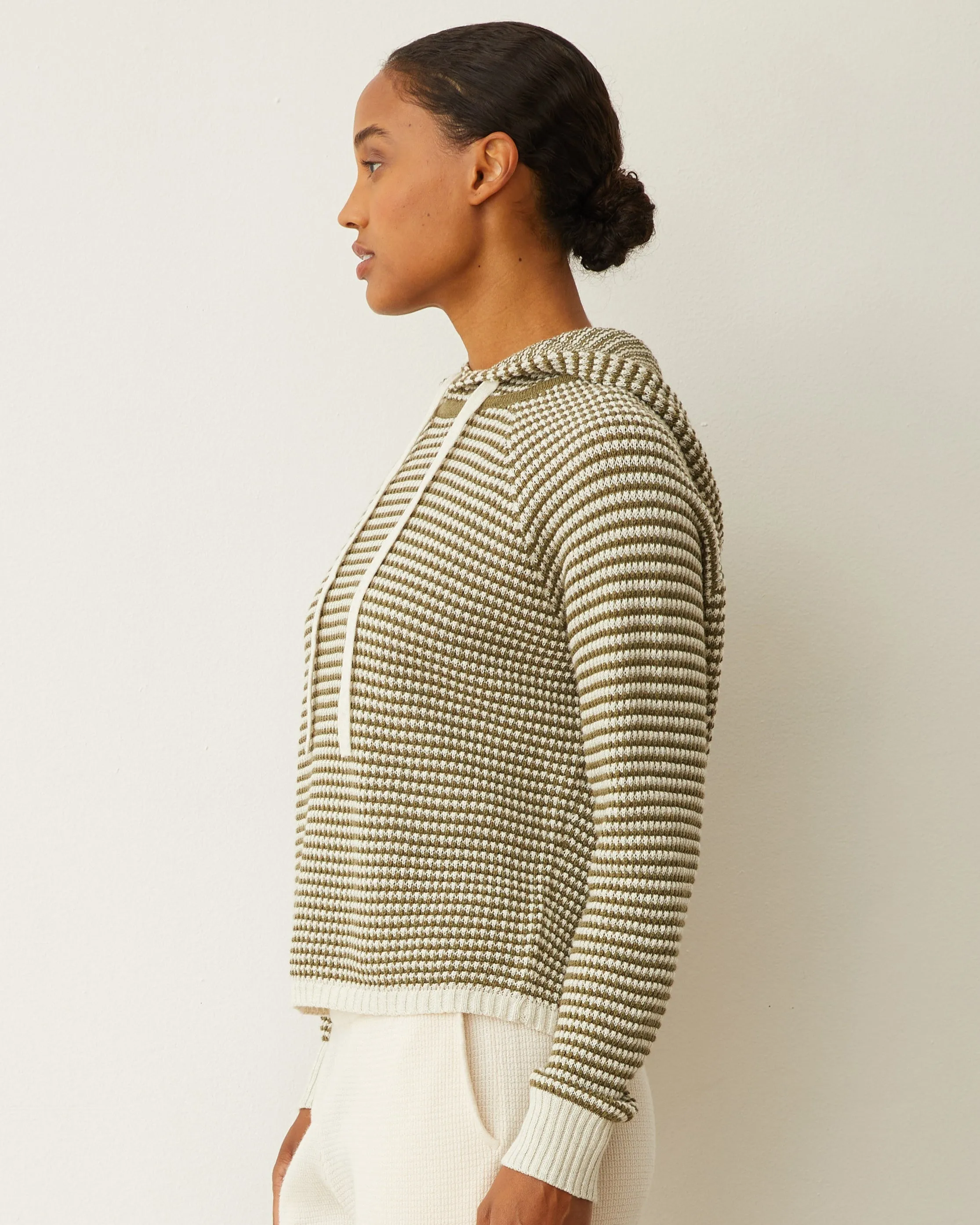 Cotton Cashmere Stripe Lounge Hoody Statement Neck