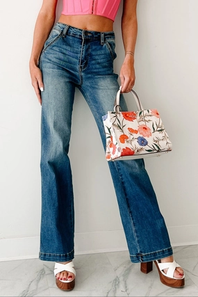 Soft Touch Blend Breathable3DKnit Liora High Rise Wide Leg Indigo Reign Jeans (Medium Blue)
