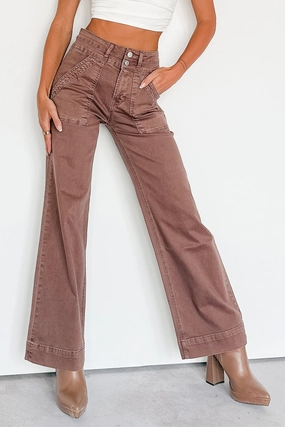 Henley Wide Leg Mica Denim Jeans (Cocoa) LightweightMaterial