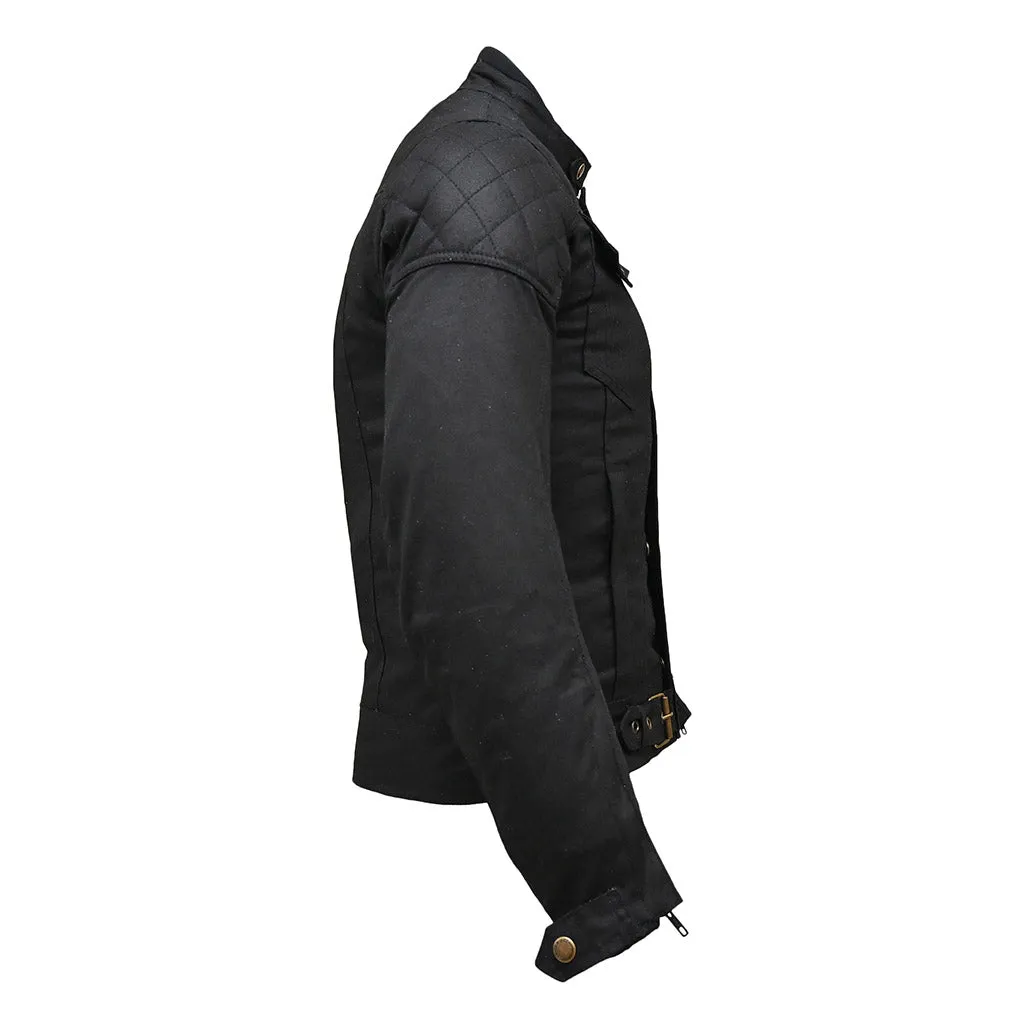 RIDERACT® Waxed Cotton Motorcycle Jacket Black Stellar Waterproof Moto Jacket