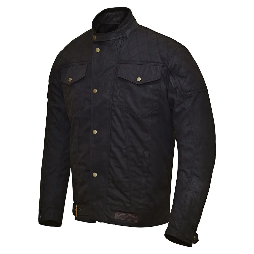 RIDERACT® Waxed Cotton Motorcycle Jacket Black Stellar Waterproof Moto Jacket