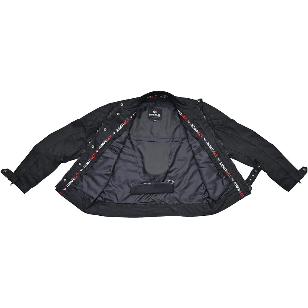 RIDERACT® Waxed Cotton Motorcycle Jacket Black Stellar Waterproof Moto Jacket