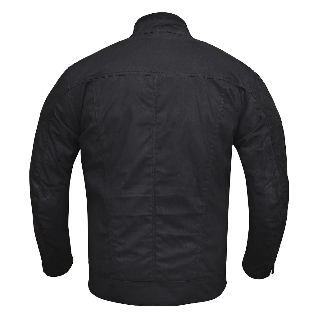 RIDERACT® Waxed Cotton Motorcycle Jacket Black Stellar Waterproof Moto Jacket