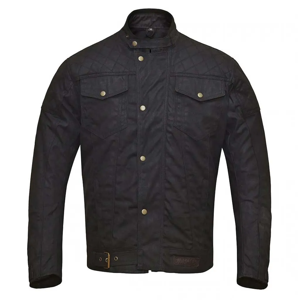 RIDERACT® Waxed Cotton Motorcycle Jacket Black Stellar Waterproof Moto Jacket