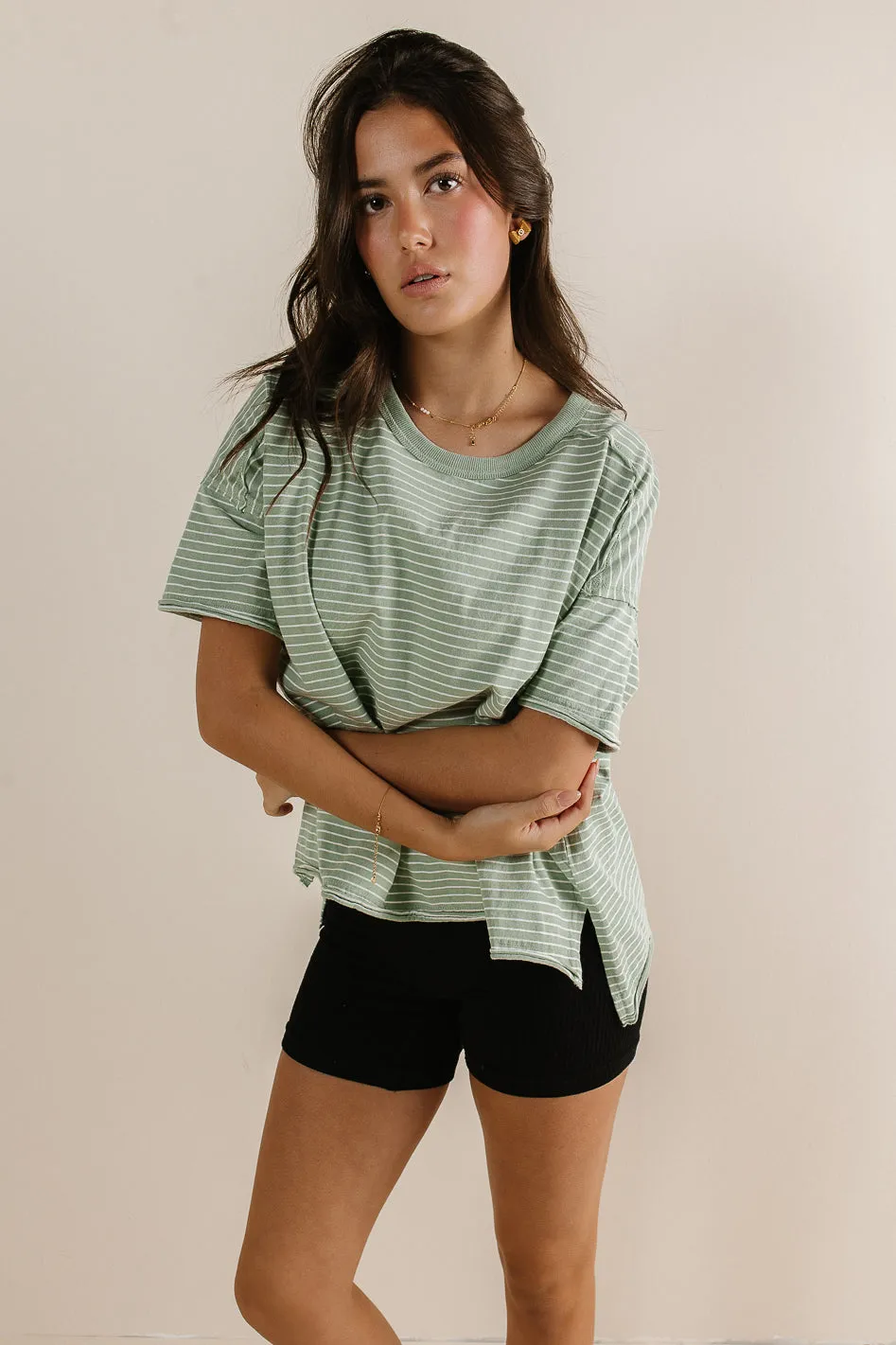Riley Striped T-Shirt in Sage - FINAL SALE