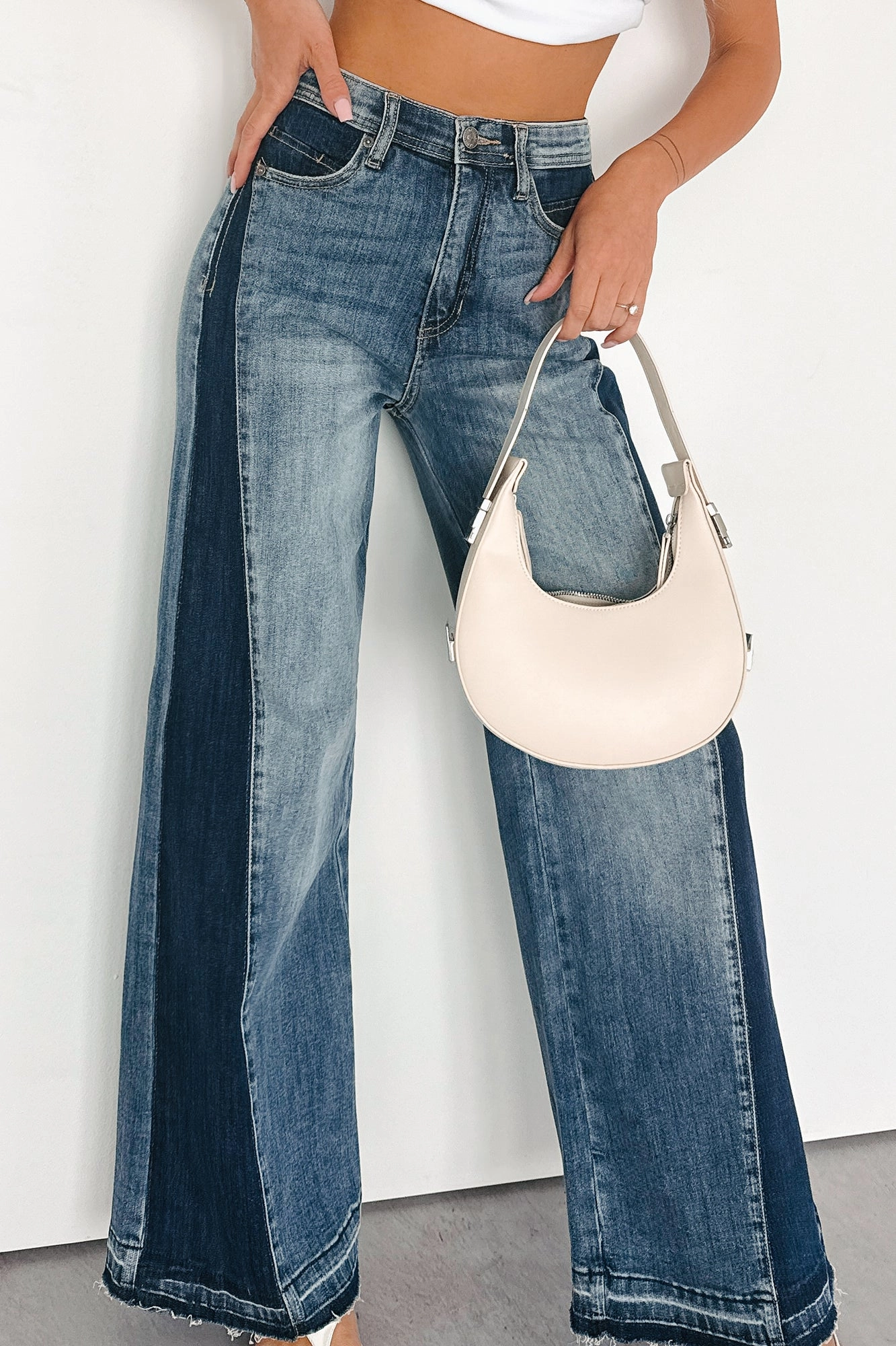 Rina Tummy Control Side Contrast Saige Denim Jeans (Medium) Circular Knit Technique