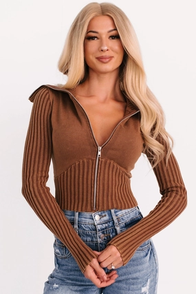 Money Jump Do It Different Zip-Up Sweater Jacket (Mocha)