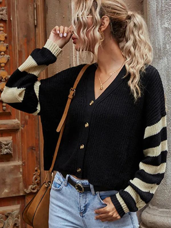 Rochelle Women's Knitted Striped Sweater Short Coat Cardigan