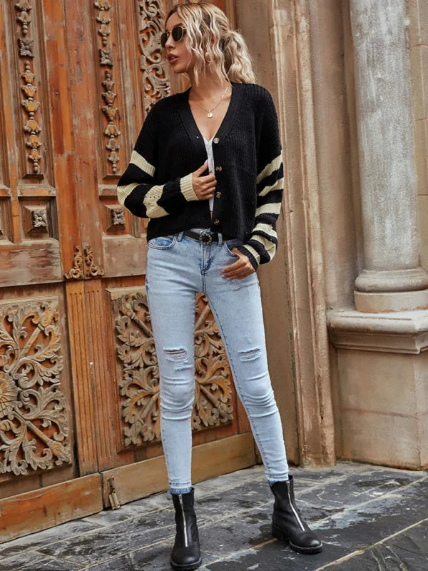 Rochelle Women's Knitted Striped Sweater Short Coat Cardigan