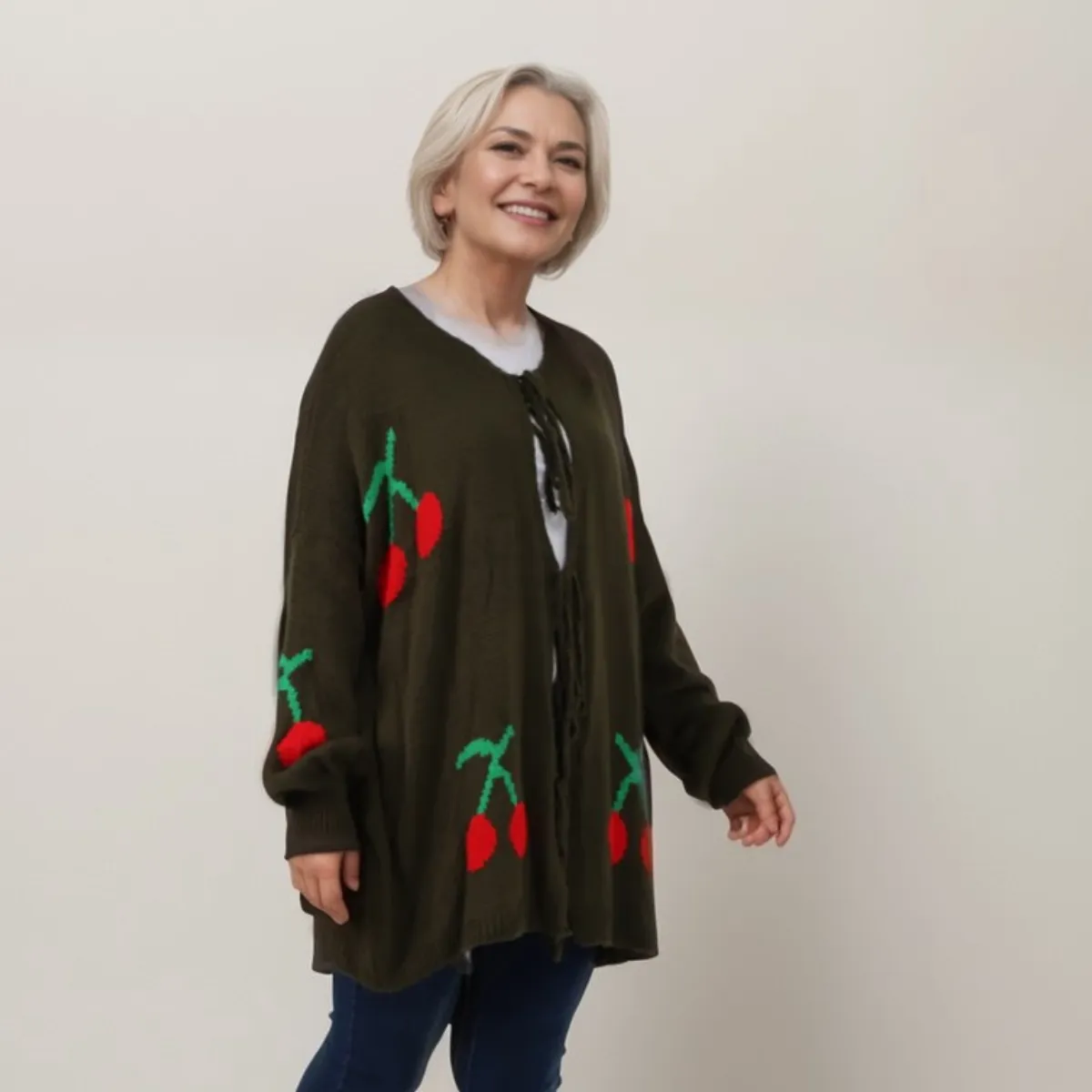 ROCKTHOSECURVES TIE FRONT CHERRY CARDIGAN