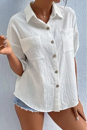 Midweight Texture ROLL UP POCKET BUTTON UP LOOSE COLLAR SHIRTS