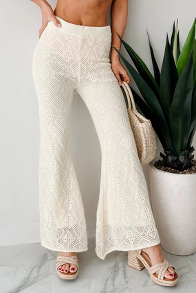 Soft and Cozy Effortless Comfort Crochet Flare Pants (Off White)