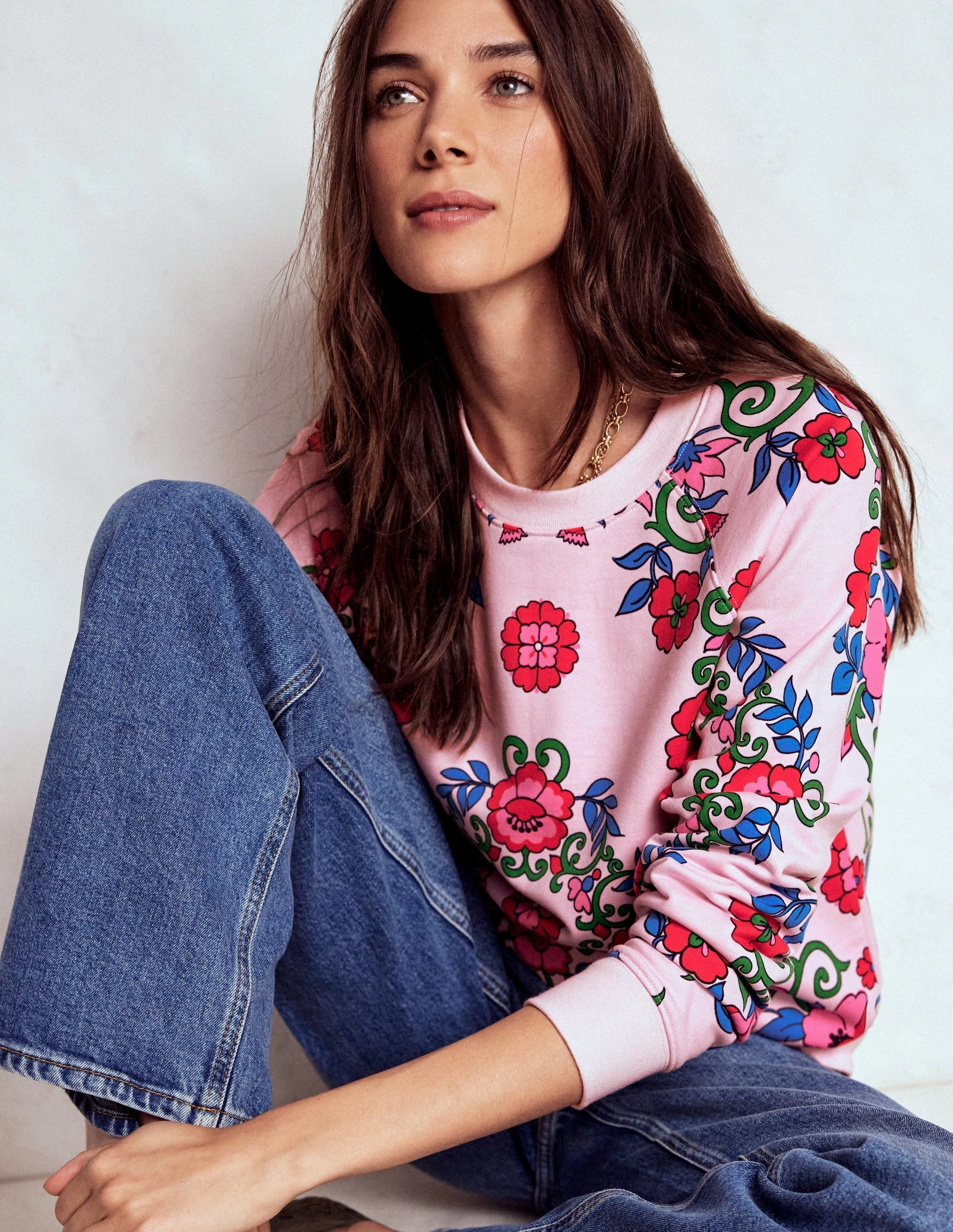 Rosa Printed Sweatshirt-Pink, Ornamental Lattice Summer Dress