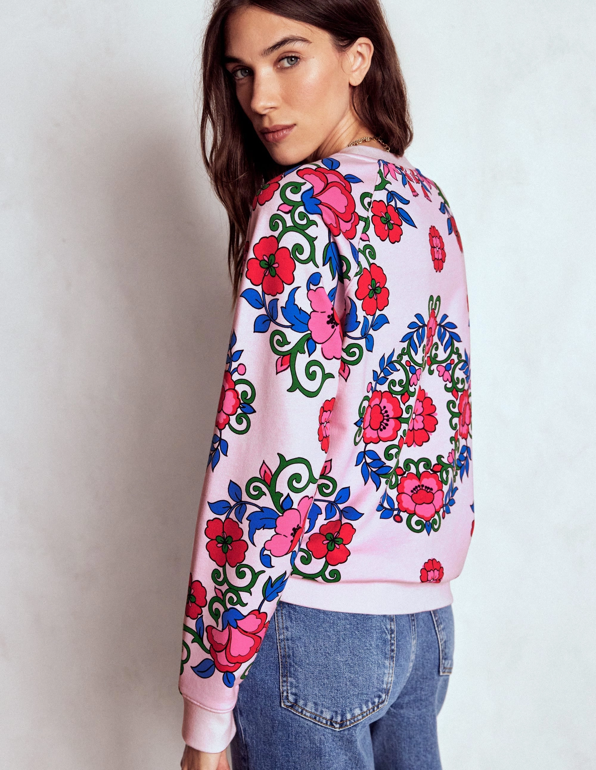 Rosa Printed Sweatshirt-Pink, Ornamental Lattice Microfiber Technology Hypoallergenic Textile