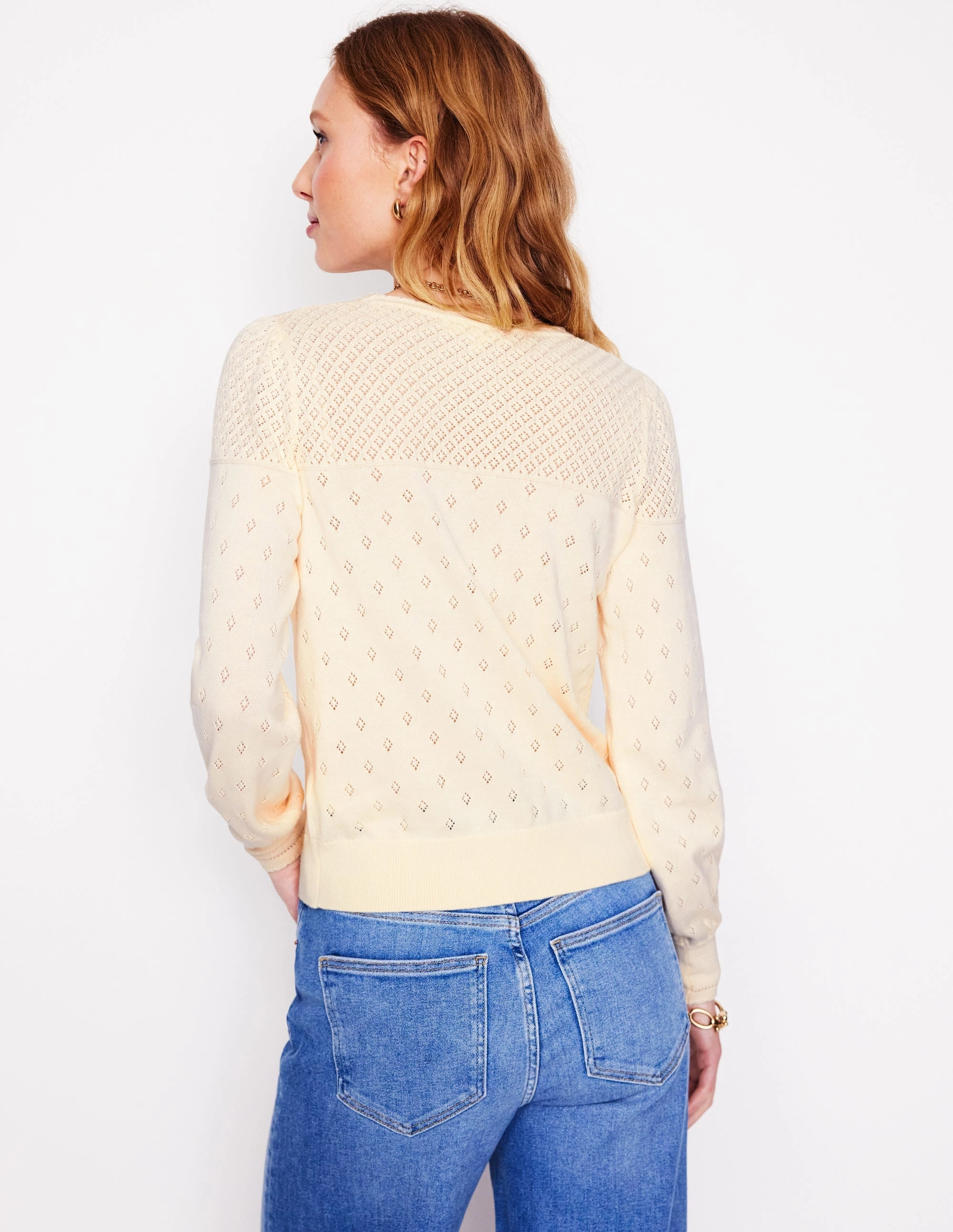 Warm Outfit Relaxed Style Rosalie Pointelle Jumper-Warm Ivory
