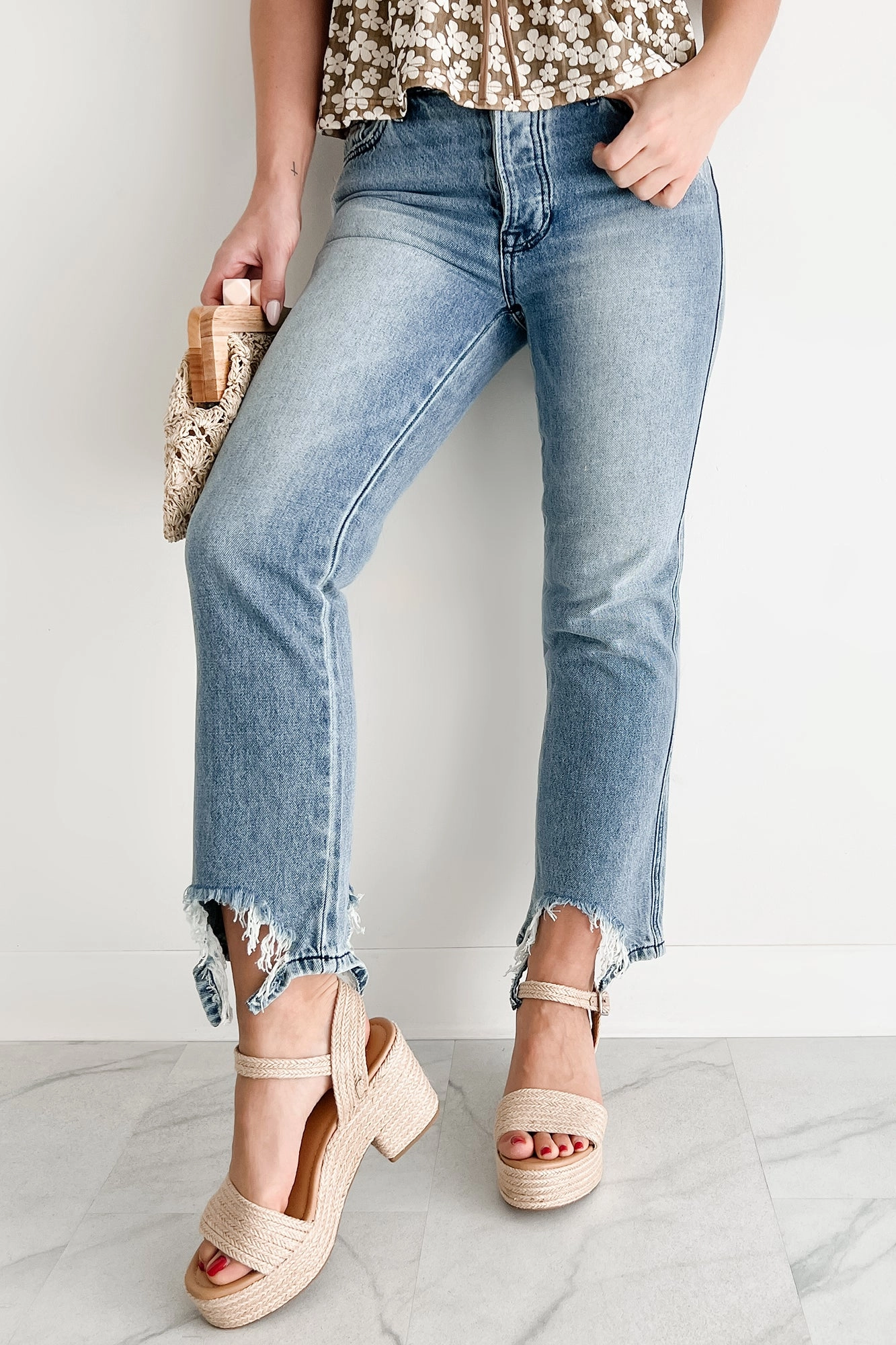 AbrasionResistantPanels Rosanna Special A Distressed Hem Dad Jeans (Medium Light)