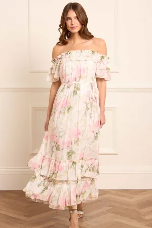 Rose Chiffon Off-Shoulder Ankle Gown Beach Walk Smart Look