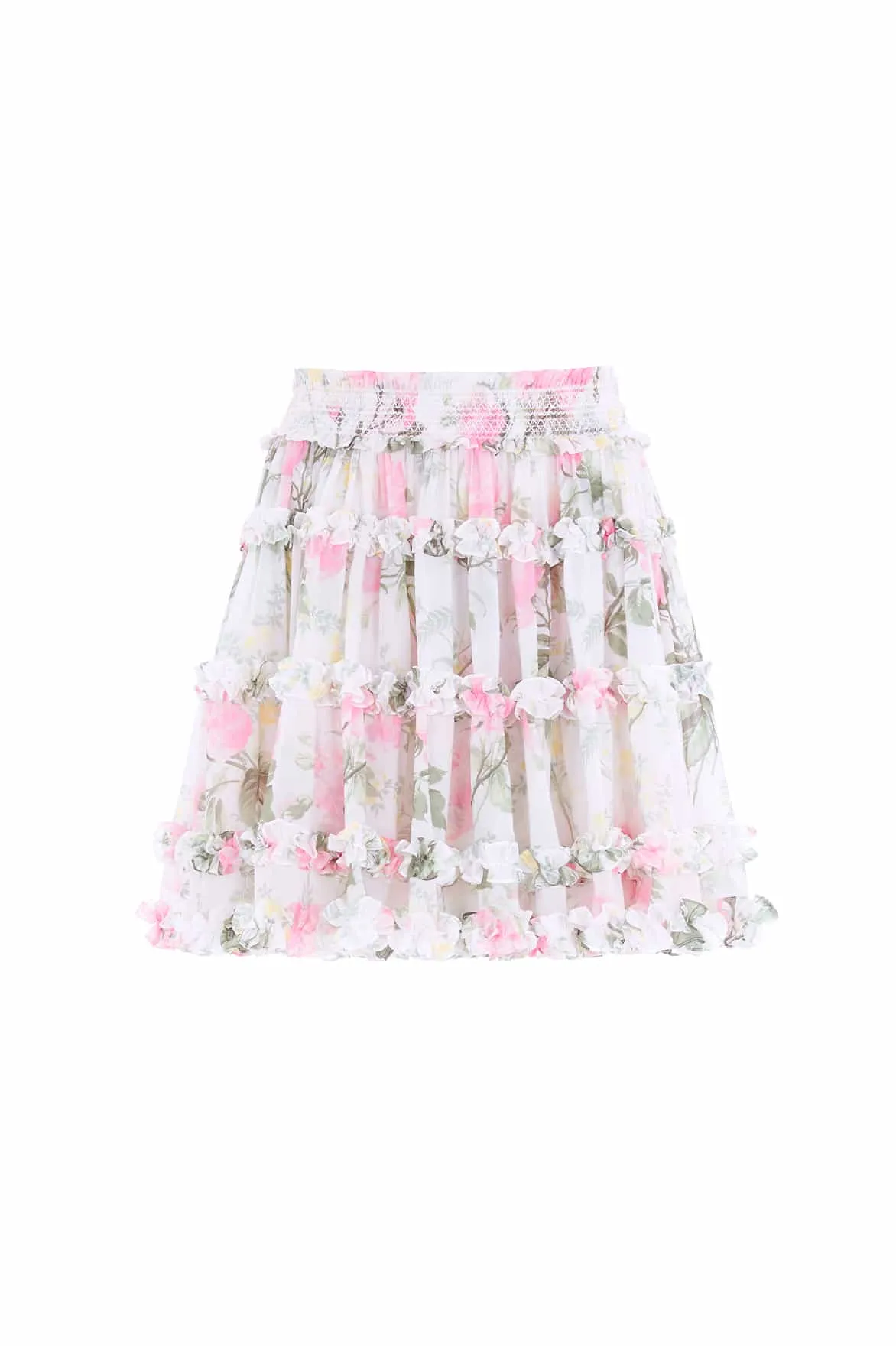 Lightweight Lining Rose Chiffon Smocked Mini Skirt
