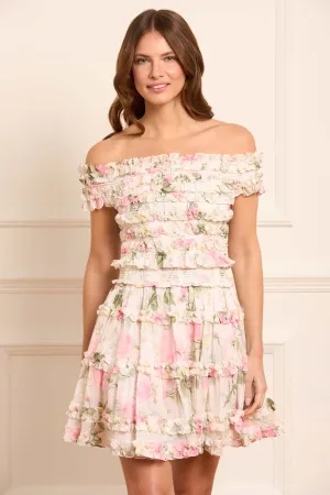 Matte Finish Rose Chiffon Smocked Mini Skirt
