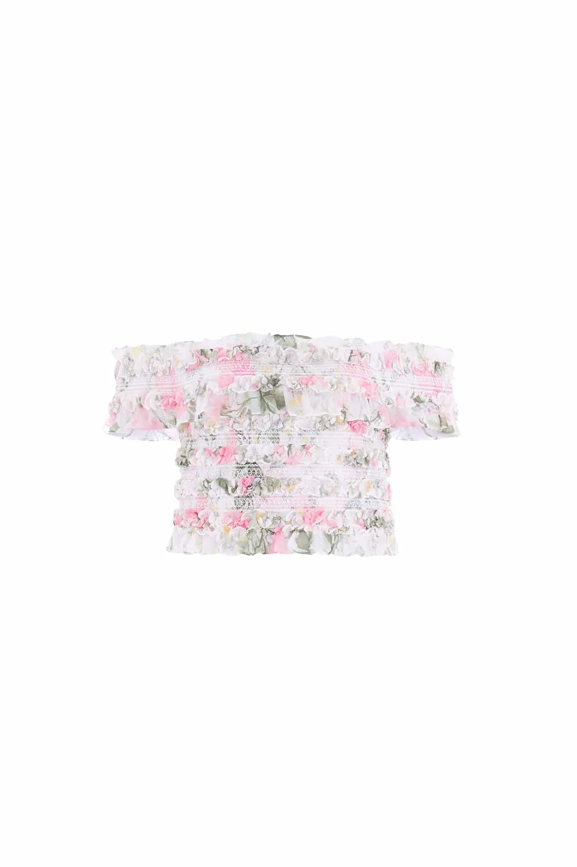 Compact TravelFriendly Design Rose Chiffon Smocked Off-Shoulder Top