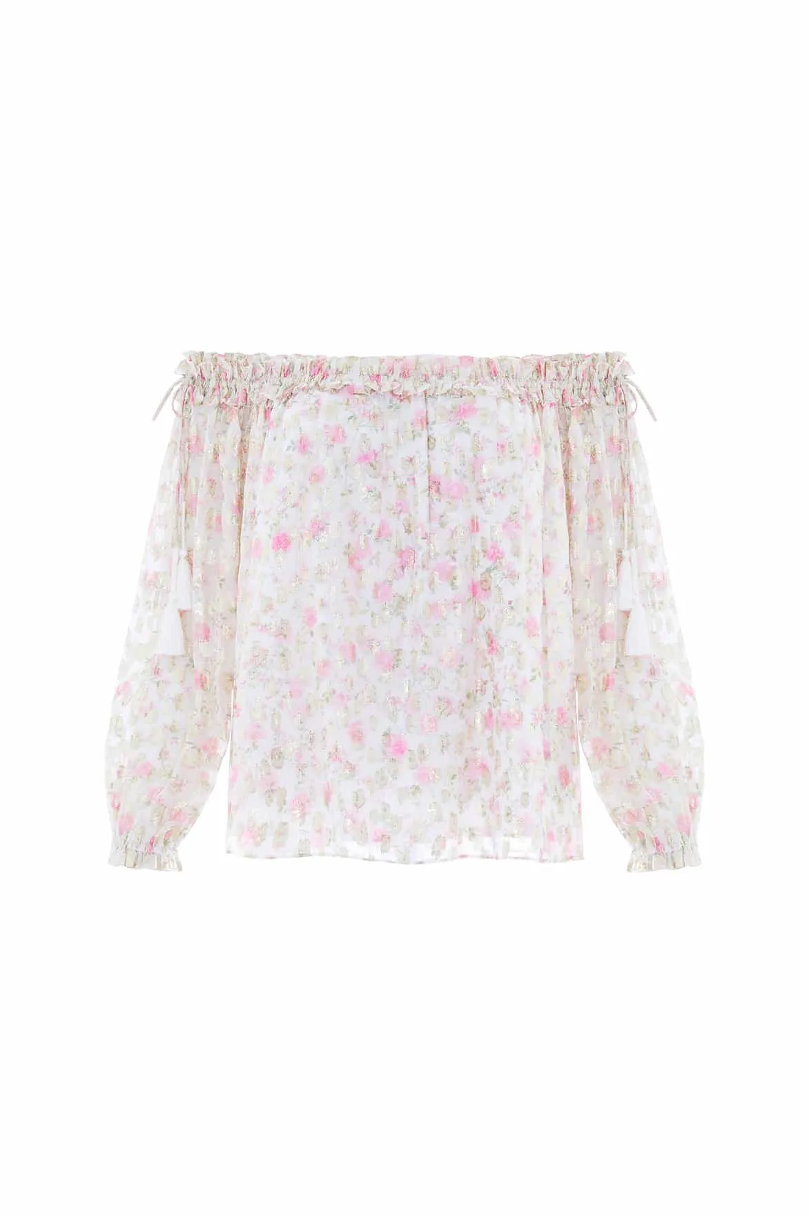 Rose Ditsy Lurex Off-Shoulder Top DoubleStitching Anti Pill Finish