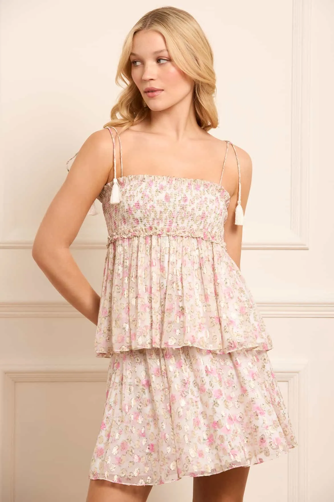 Microfiber Technology Rose Ditsy Lurex Tie Top