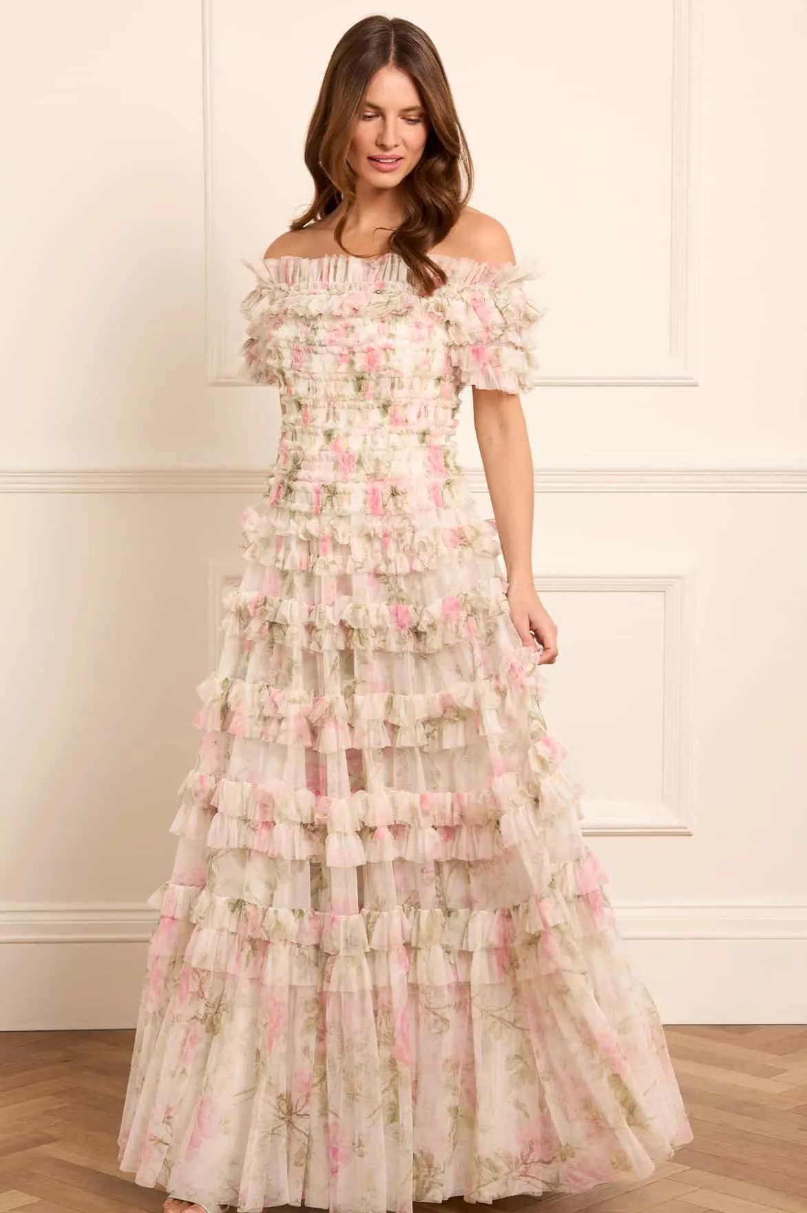 Rose Lisette Off-Shoulder Gown Layered Fit Urban Drape