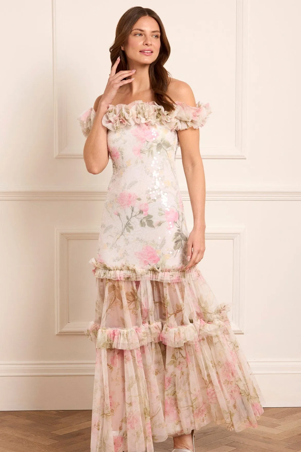 Flare Hem Rose Tallulah Off-Shoulder Gown